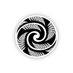 black and white silver fern in a circle sticker