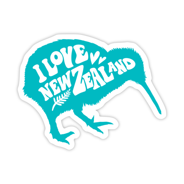 teal kiwi with I Love New Zealand written in the body sticker