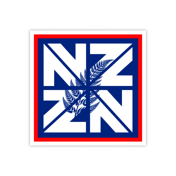 blue, white and red sticker or NZ with a silver fern sticker