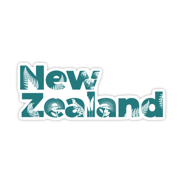 teal new zealand sticker with plants and birds sticker