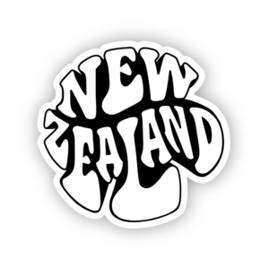 white new zealand written in a retro font sticker