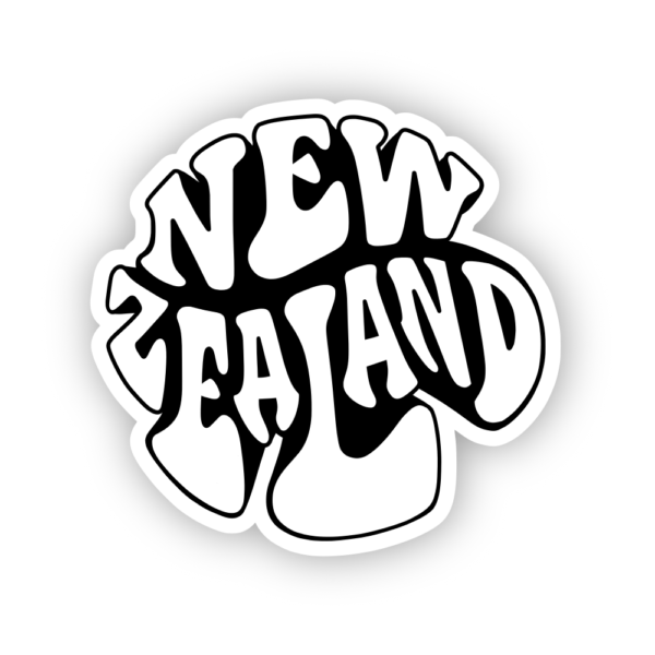 white new zealand written in a retro font sticker