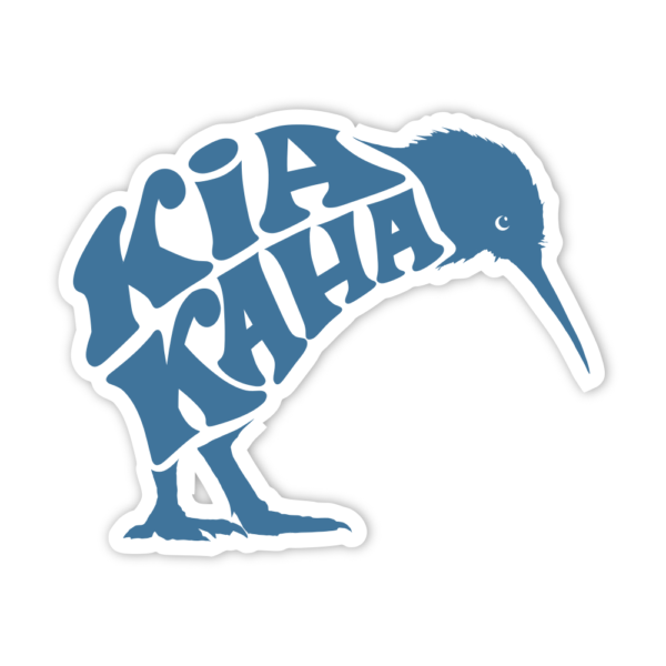 blue kiwi outline with kia kaha inside the body sticker