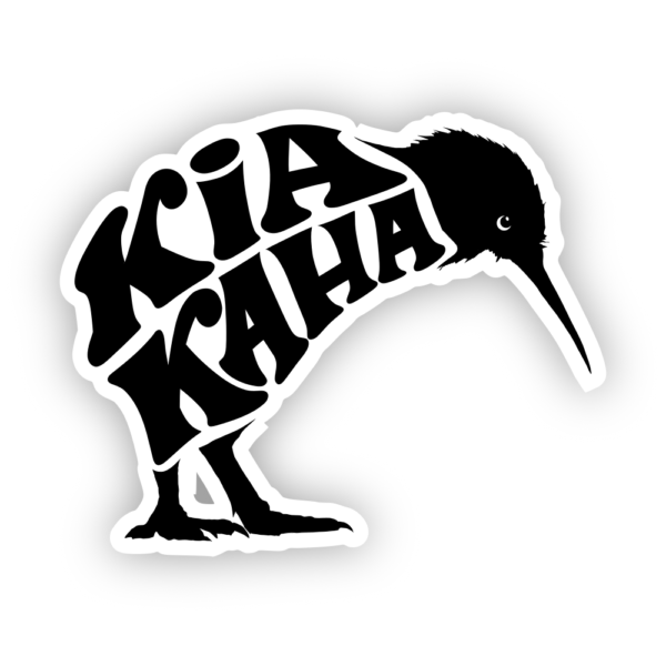 black kiwi with kia kaha written in the body sticker