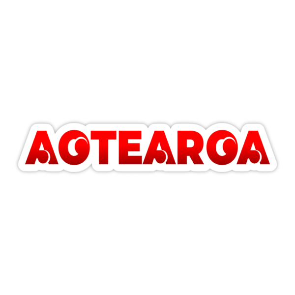 red aotearoa written in a koru font sticker