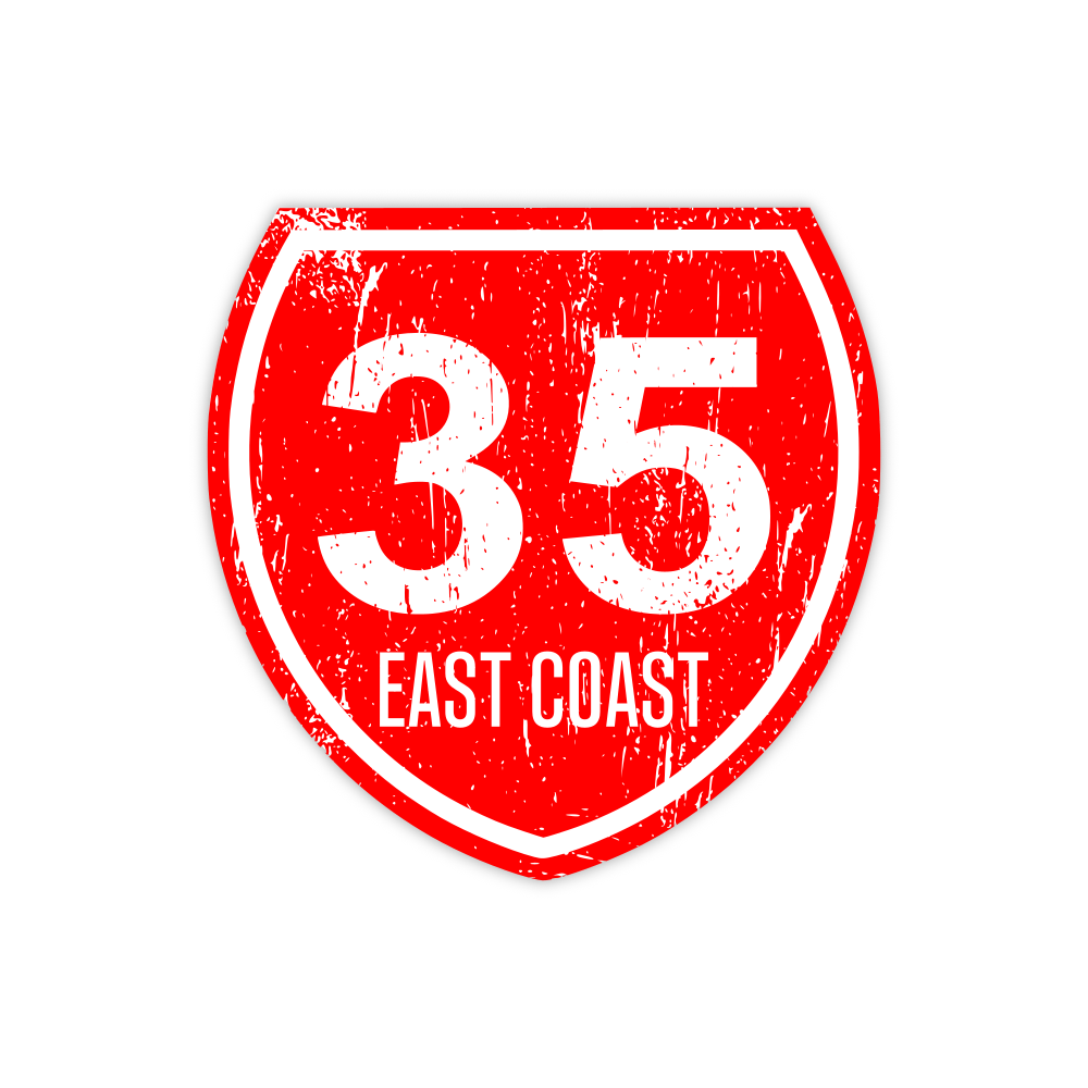 red distressed look highway 35 sticker