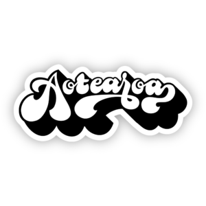 white aortearoa in a retro font sticker