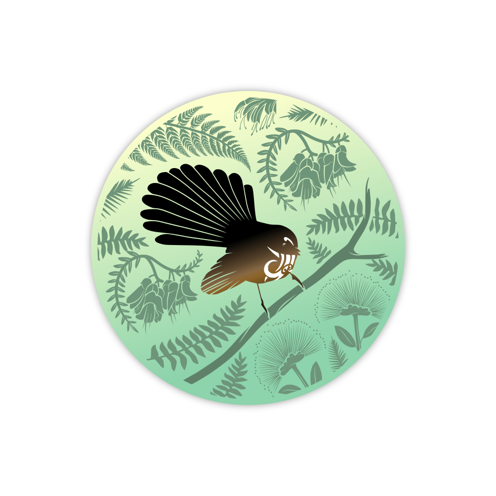 green fantail in forest sticker