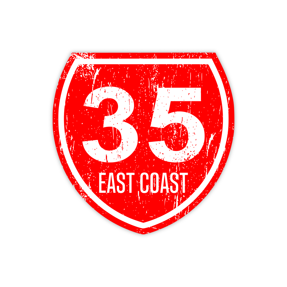 Red distressed look highway 35 sticker